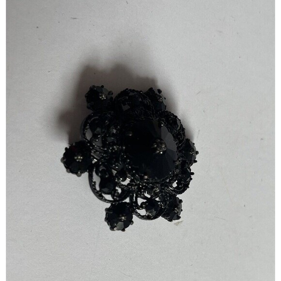 Weiss Aurora Borealis Brooch Cubic Zirconia Rhinestones Black 2" Back Clasp Pin - Picture 4 of 6